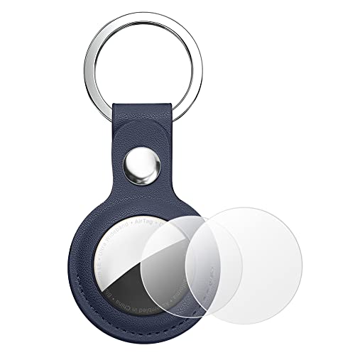 AXFEE AirTag Schutzhülle, Leder Keyring Schutzhülle Kompatibel mit AirTags, Leder Keyring für AirTag, Mini Apple AirTags Case, Leder Hülle Schlüsselanhänger Case, Cover mit Schlüsselanhänger-Blau von AXFEE