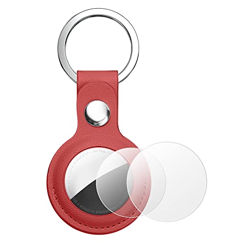 AXFEE AirTag Schutzhülle, Leder Keyring Schutzhülle Kompatibel mit AirTags, Leder Keyring für AirTag, Mini Apple AirTags Case, Leder Hülle Schlüsselanhänger Case, Cover mit Schlüsselanhänger-Rot von AXFEE