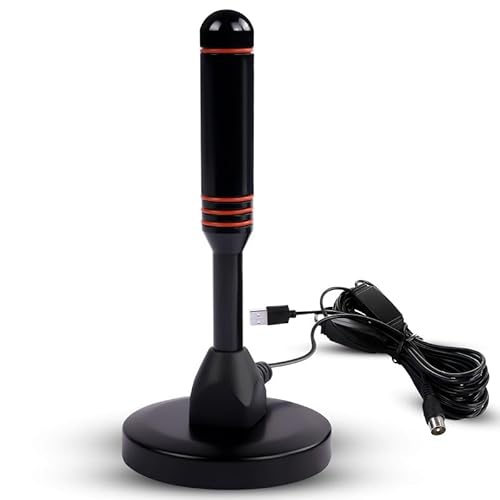 AXFEE DVBT2 Antenne mit Verstärker 36Dbi+ HDTV Zimmerantenne für Fernseher, Max. Signalqualität durch ALU-Kern, Full HD, 5m Kabel DVB-T2 Antenne Fernseher Freenet tv Innen Außen(Schwarz) von AXFEE