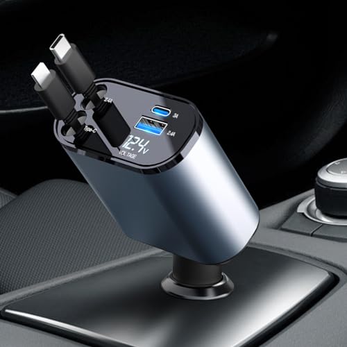 AXFEE Einziehbares Auto Ladegerät, 4-in-1 Handy Schnellladegerät Auto Zigarettenanzünder SteckerAdapter Retractable Car Charger Kompatibel mit iPhone15/14/13/12/11/Galaxy S23/S22/Google Pixel7/8 von AXFEE