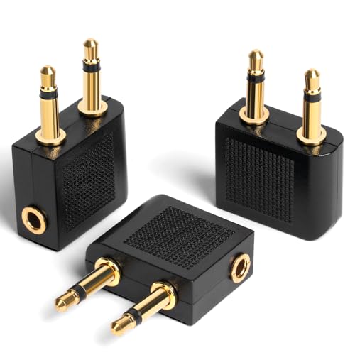 AXFEE Flugzeug Adapter Kopfhörer, 3 Stück Gold überzogen Flugzeug Adapter, auf 3,5 mm Klinkenbuchse, Airplane Flight Kopfhörer Adapter für Alle Airlines In-Flight Media Systemen von AXFEE