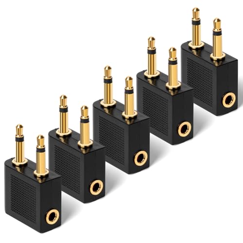 AXFEE Flugzeug Adapter Kopfhörer, 5 Stück Gold überzogen Flugzeug Adapter, auf 3,5 mm Klinkenbuchse, Airplane Flight Kopfhörer Adapter für Alle Airlines In-Flight Media Systemen von AXFEE