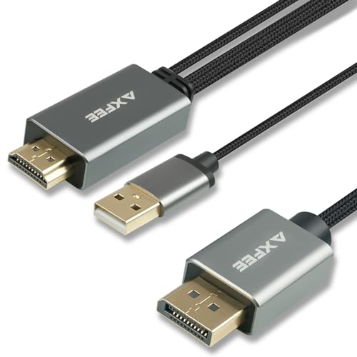 AXFEE HDMI auf DisplayPort Adapter, 1.8m 4K@60Hz Stecker Konverter, Ausgangs zu DP Eingangsadapter Kabel für PC Laptop Xbox One (360) PS5, Unterstützt 2K@144Hz 1080P@165Hz von AXFEE