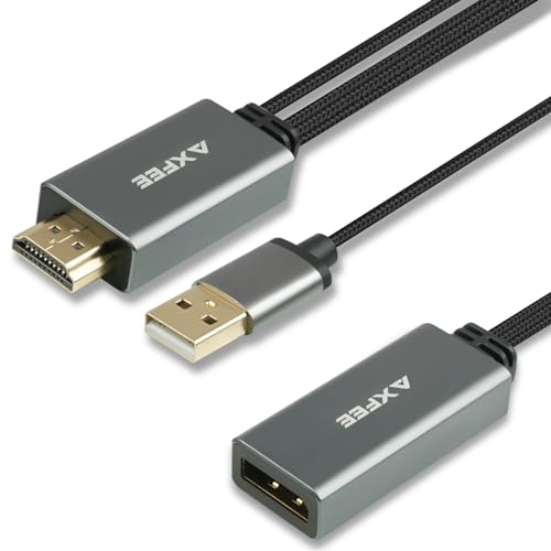 AXFEE HDMI auf DisplayPort Adapter, 4K@60Hz HDMI auf DisplayPort Buchse Konverter, HDMI Ausgangs zu DP Eingangsadapter Kabel für PC Laptop Xbox One (360) PS5, unterstützt 2K@144Hz 1080P@165Hz von AXFEE