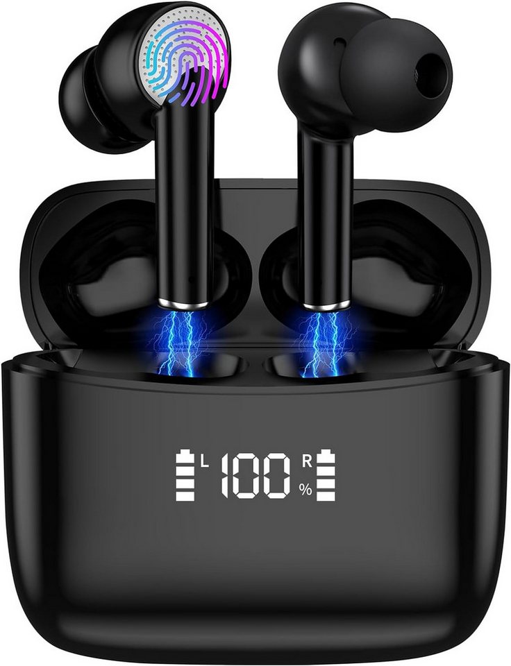 AXFEE Kabellos Bluetooth 5.3mit LED Anzeige und ENC Mic ImmersiverDeep Bass In-Ear-Kopfhörer (LED-Anzeige zeigt Akkustand. Ergonomisches Design für langen Tragekomfort. Wasserabweisendes Material., IP5 Wasserdicht HiFi Stereo Ohrhörer, USB-C) von AXFEE