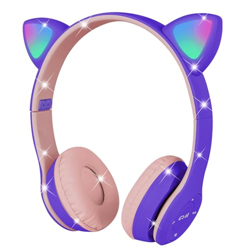 AXFEE Kopfhörer Kinder, Kinderkopfhörer Bluetooth, Mädchen Katzenohr Kopfhörer Over-Ear mit LED-licht Faltbare Stereo Kopfhörer Kabellose, Kopfhörer Kinder mit Mikrofon,Micro SD/TF für Handy/Tablet/PC AXFEE Kopfhörer Kinder, Kinderkopfhörer Bluetooth, Mädchen Katzenohr Kopfhörer Over-Ear mit LED-licht Faltbare Stereo Kopfhörer Kabellose, Kopfhörer Kinder mit Mikrofon,Micro SD/TF für Handy/Tablet/PC von AXFEE