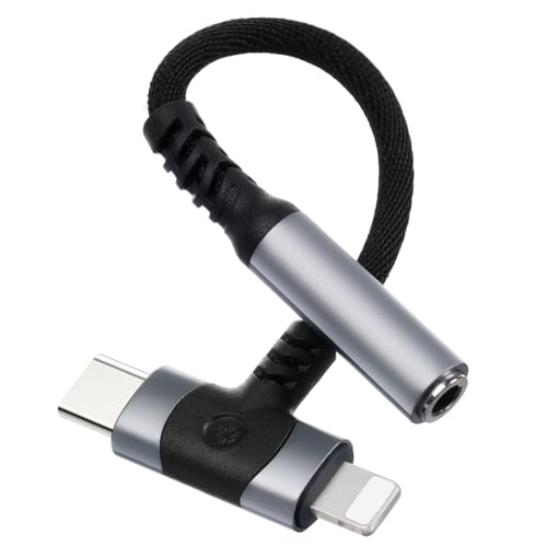 AXFEE Kopfhöreradapter 2-in-1, Adapter USB C Auf Klinke und Light-ning auf 3,5mm Klinkenstecker, Klinke Adapter, Aux Audio Adapter für Typ-C Geräte, i-Products, i-Phone, Samsung Galaxy,Huawei (Silber) von AXFEE