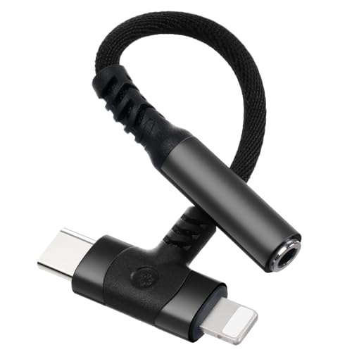 AXFEE Kopfhöreradapter 2-in-1, Adapter USB C Auf Klinke und Light-ning auf 3,5mm Klinkenstecker, Klinke Kopfhörer Adapter für Typ-C Geräte, i-Products, i-Phone, Samsung Galaxy, Huawei (Schwarz) von AXFEE