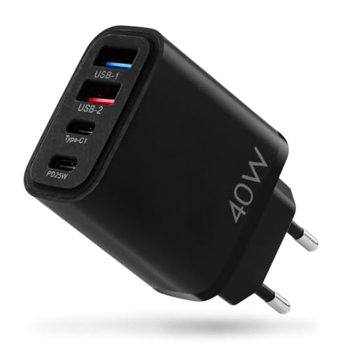 AXFEE PD40W Multi-Function Four-Port Charging Head - European Standard White AXFEE USB C Ladegerät, 4 Ports Mehrfach Ladegerät mit USB-C und USB-A, 340W Schnellladegerät von AXFEE