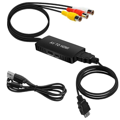 AXFEE RCA auf HDMI Konverter, 1080P Composite CVBS AV zu HDMI Video Audio Konverter Adapter mit HDMI-Kabel, AV zu HDMI Adapter für PS2/Xbox/SNES/ N64/ VHS/VCR Videorecorder DVD, Unterstützt PAL/NTSC von AXFEE