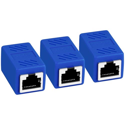 AXFEE RJ45 Kupplung Cat7, 3 Stück CAT6 Kupplung Verbinder, Kabel Verlängerung, LAN Verbinder Netzwerkkabel, Ethernet Kabel Patchkabel für Cat 7 Cat6 Cat5 Cat5e, Blau von AXFEE