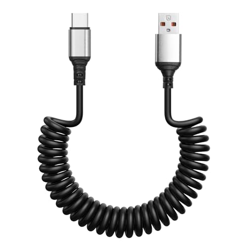 AXFEE Spiralkabel USB A auf Typ C Kabel, 66W USB C Kabel & Datensynchronisation, Kurz Ladekabel Auto für Samsung Galaxy S8 S9 S10 S20 S20+ One Plus, i-Pad Pro/Mini, Google Pixel (0,35-1,8m) von AXFEE
