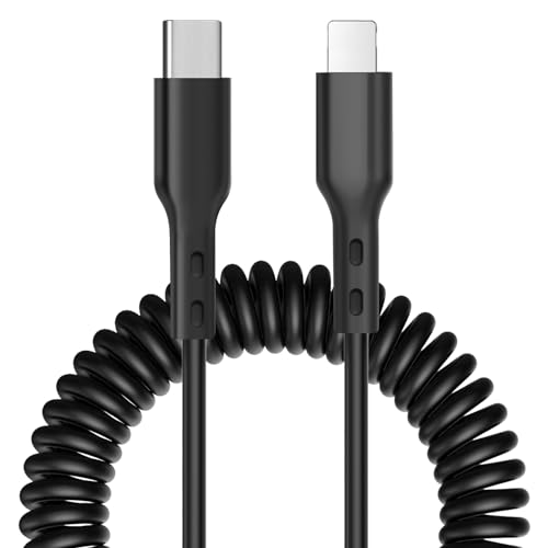 AXFEE Spiralkabel USB C auf Lightning Kabel, 2 Pack Apple Carplay Kabel & Datensynchronisation, Kurz iPhone Ladekabel Auto Phone14 Pro Max/14 Pro/14/13 Pro Max/13 Pro/13/12 Pro/ 11/Xs/XR/8/Pad von AXFEE
