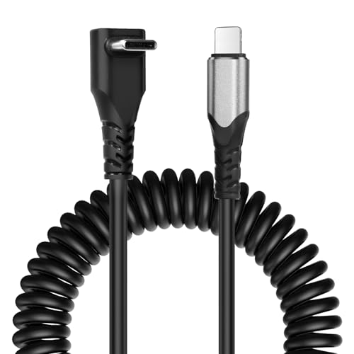 AXFEE Spiralkabel USB C auf Lightning Kabel, 90° Apple Carplay Kabel & Datensynchronisation, Kurz iPhone Ladekabel Auto Phone14 Pro Max/14 Pro/14/13 Pro Max/13 Pro/13/12 Pro/ 11/Xs/XR/8/Pad von AXFEE