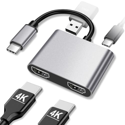 AXFEE USB C HUB 4 in 1, USB C auf 2X HDMI (4K30Hz), 1x USB 3.0, 1x Typ-C, PD 87W Adattatore USB Typ C auf HDMI Kompatibel mit MacBook Pro Air Lenovo Dell HP Chromebook (Schwarz) von AXFEE