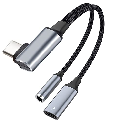 AXFEE USB C Klinke Adapter, 90 Grad Winkel USB C auf 3.5 mm Kopfhörer Adapter, Aux USB C Audio Adapter mit DAC Chip kompatibel mit Samsung Galaxy A53 S22 S21 S20 Ultra Note20 S10, Huawei, Pad Pro von AXFEE