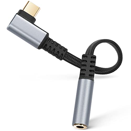 AXFEE USB C Klinke Adapter, 90 Grad Winkel USB C auf 3.5 mm Kopfhörer Adapter, Aux USB C Audio Adapter mit DAC Chip kompatibel mit Samsung Galaxy A53 S22 S21 S20 Ultra Note20 S10, Huawei, iPad Pro von AXFEE