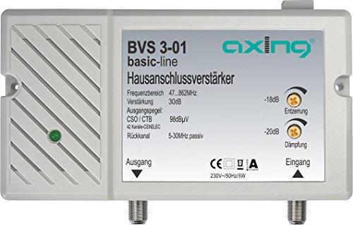 Axing BVS 3-01 Hausanschlussverstärker mit Rückkanal 5-30 MHz (30 dB, 47-862 MHz, 98 dBµV) von Axing