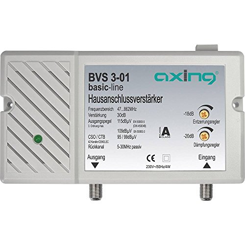 Axing BVS 3-01 Hausanschlussverstärker mit Rückkanal 5-30 MHz (30 dB, 47-862 MHz, 98 dBµV) von Axing