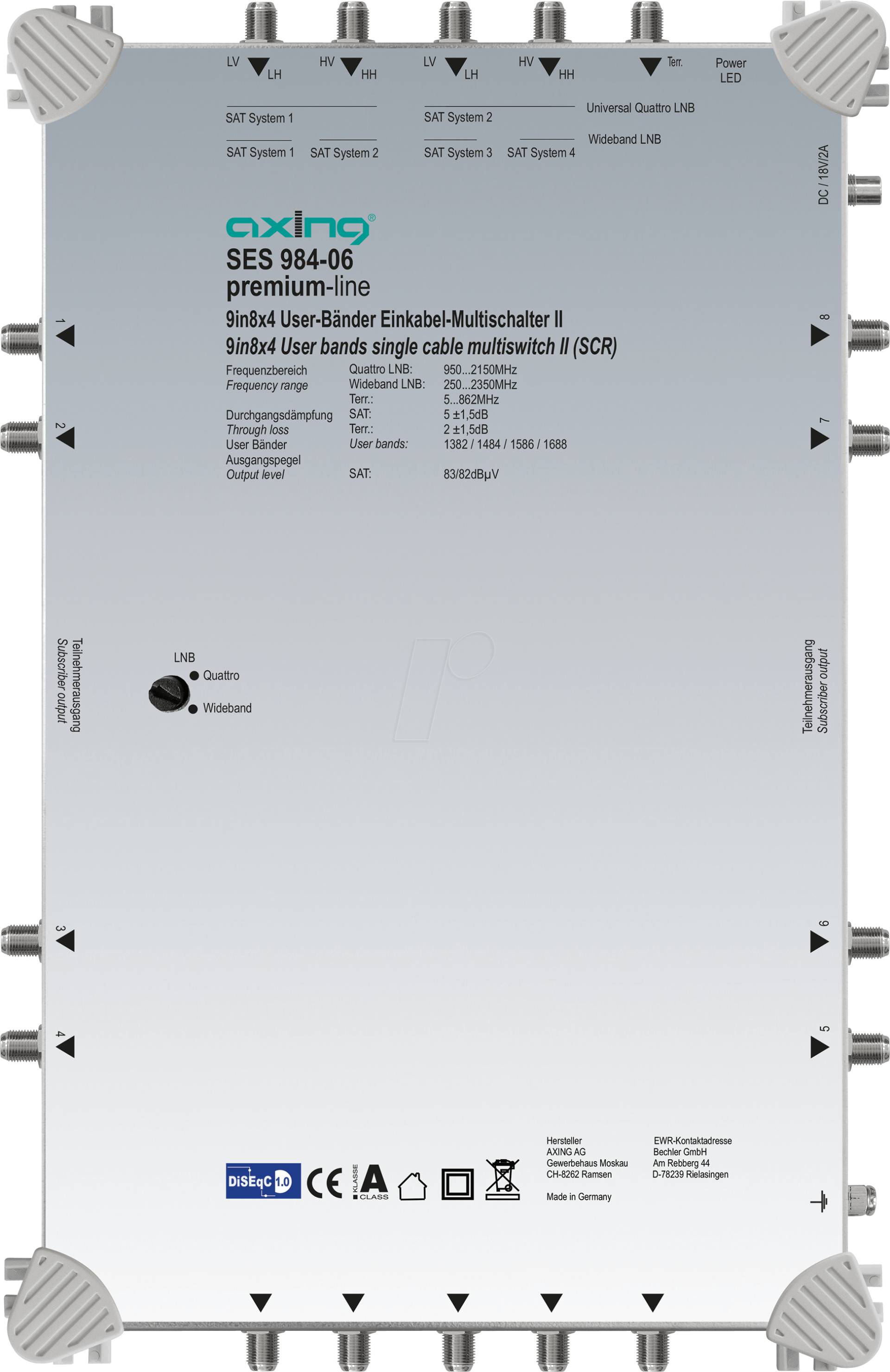 SES 984-06 - Einkabel-Multischalter II | 9 in 8 × 4 von AXING