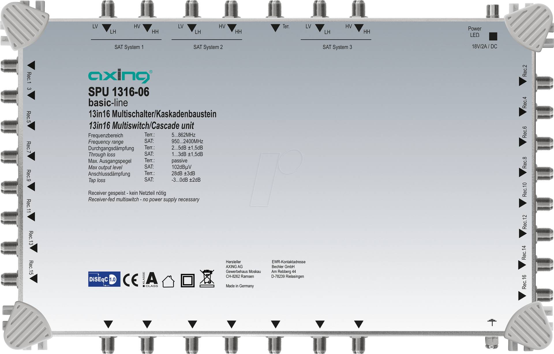SPU 1316-06 - Multischalter, 13 in 16, Kaskadebaustein, basic-line von AXING