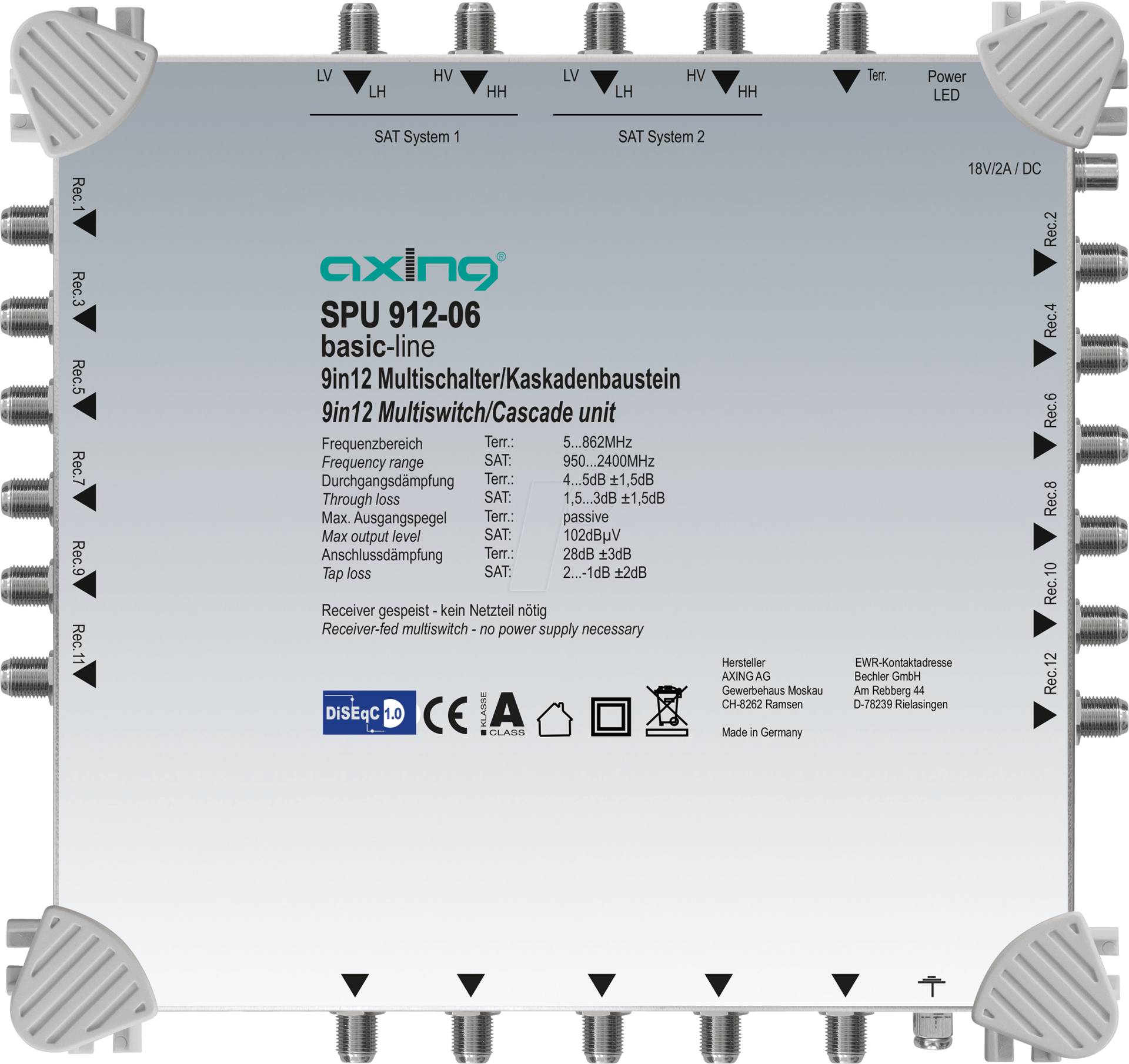SPU 912-06 - Multischalter, 9 in 12, Kaskadebaustein, basic-line von AXING