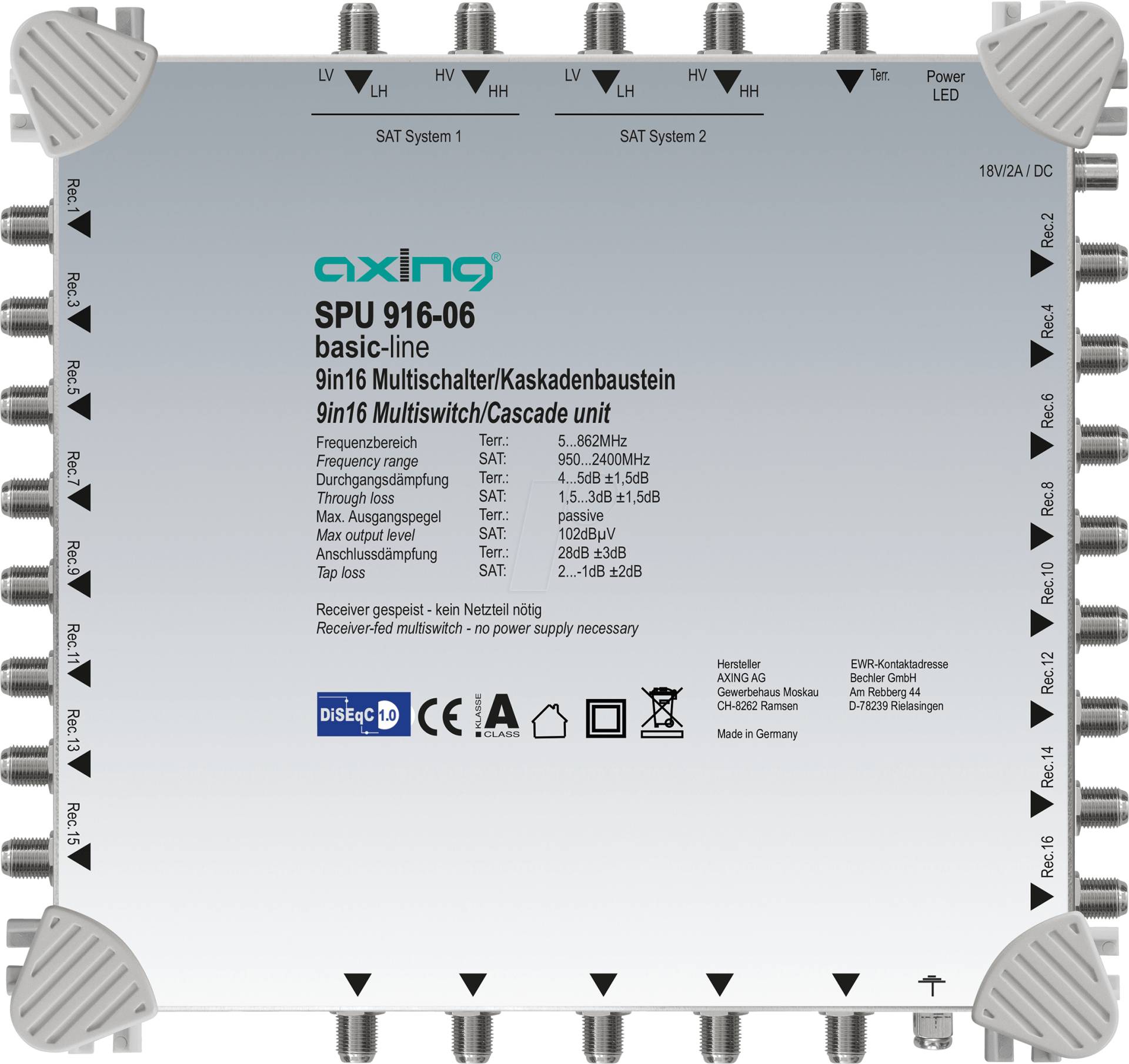 SPU 916-06 - Multischalter, 9 in 16, Kaskadebaustein, basic-line von AXING