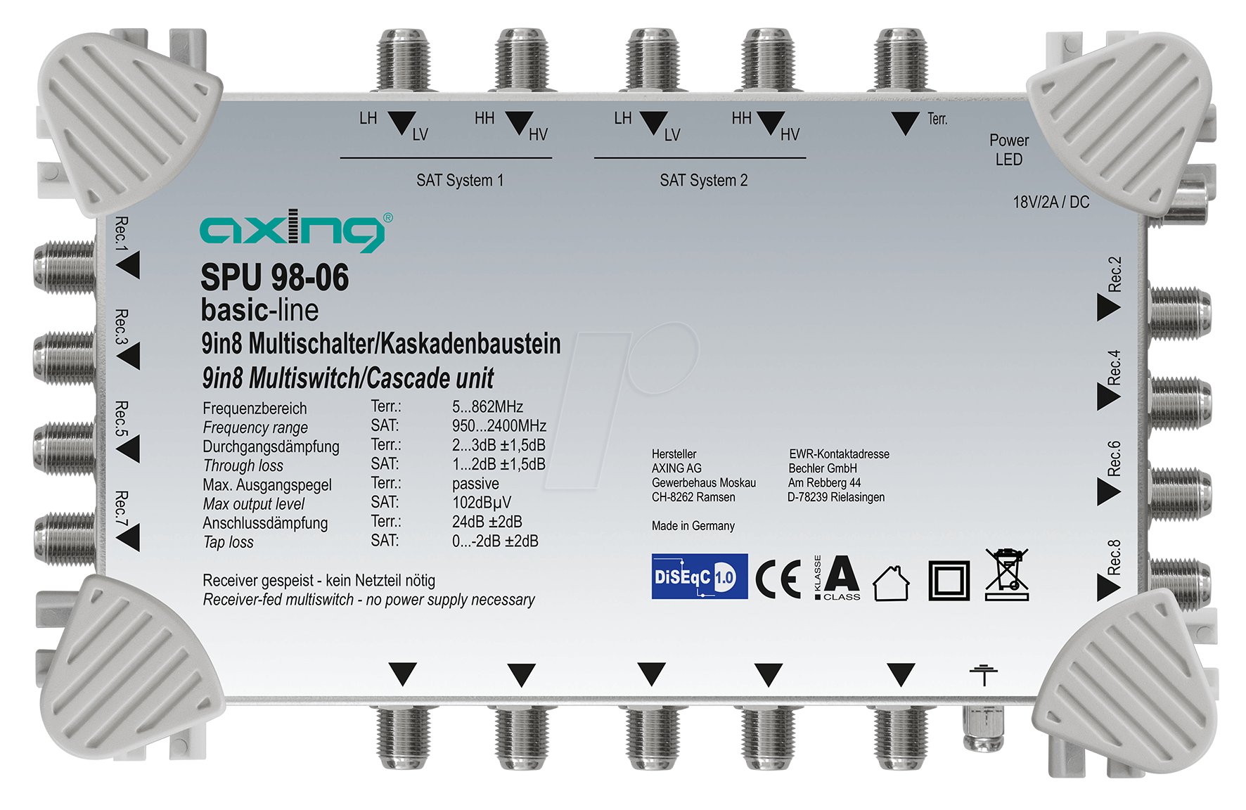 SPU 98-06 - Multischalter, 9 in 8, Kaskadebaustein, basic-line von AXING