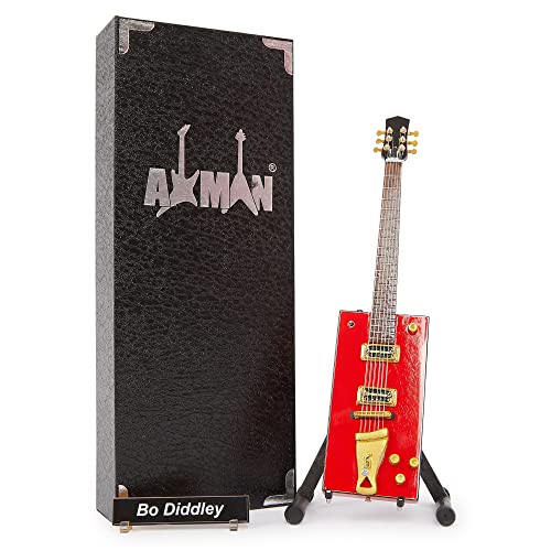 Axman Bo Diddley Miniatur-Gitarren-Nachbildung, handgefertigt, Ornament, 1/4-Maßstab, inkl. Displaybox, Namensschild und Miniatur-Gitarrenständer von AXMAN