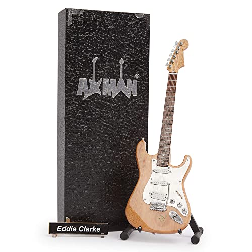 Axman Eddie Clarke (Motörhead) Miniatur-Gitarren-Nachbildung – Musikgeschenke – Handgefertigtes Ornament 1/4 Maßstab – inklusive Displaybox, Namensschild und Miniatur-Gitarrenständer von AXMAN