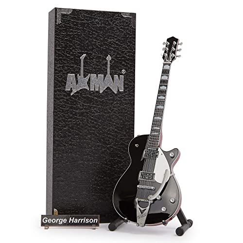 G Harrison Miniatur-Gitarren-Nachbildung, Musikgeschenke, handgefertigt, Ornament, Maßstab 1/4, inklusive Displaybox, Namensschild und Miniatur-Gitarrenständer von AXMAN