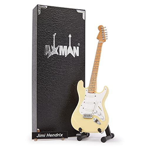 Axman Jimi Hendrix 1968 White – Miniatur-Gitarren-Nachbildung – Musik-Geschenke – handgefertigt Ornament 1/4 Maßstab – inklusive Displaybox, Namensschild und Miniatur-Gitarrenständer von AXMAN