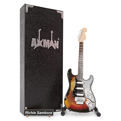 Axman Richie Sambora (Bon Jovi): Relikt-Gitarre, Miniatur-Gitarren-Nachbildung, Musikgeschenke, handgefertigt, Ornament, Maßstab 1/4, inklusive Displaybox, Namensschild und Miniatur-Gitarrenständer von AXMAN
