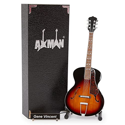 Gene Vincent Miniatur-Gitarren-Nachbildung, handgefertigt, Ornament, Maßstab 1/4, inkl. Displaybox, Namensschild und Miniatur-Gitarrenständer von AXMAN