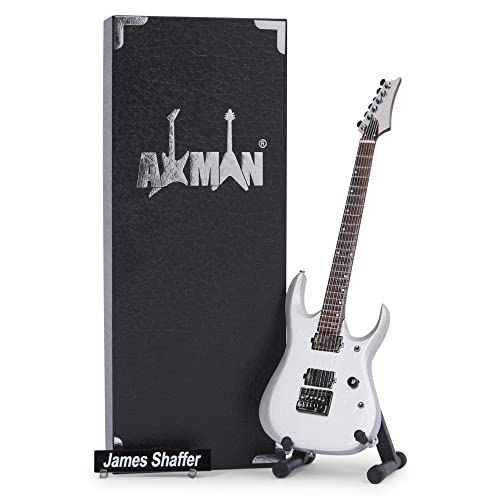 James Shaffer Miniatur-Gitarren-Nachbildung – Musik-Geschenke – handgefertigt, Ornament-Maßstab 1/4 – Displaybox, Namensschild und Miniatur-Gitarrenständer im Lieferumfang enthalten von AXMAN