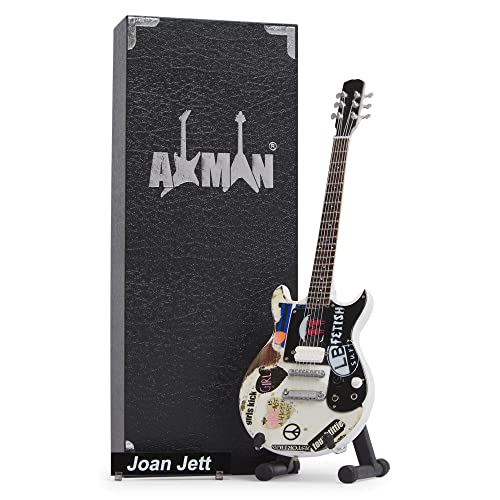Joan Jett Miniatur-Gitarren-Nachbildung – Musikgeschenke – Handgefertigte Ornamente im Maßstab 1/4 – inklusive Displaybox, Namensschild und Miniatur-Gitarrenständer von AXMAN