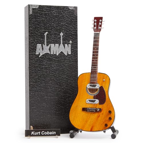 Kurt Cobain (Nirvana) Miniatur-Gitarren-Nachbildung, Musik-Geschenk, handgefertigte Dekoration im Maßstab 1:4, mit einer Displaybox, Namensschild und Miniatur-Gitarrenständer von AXMAN