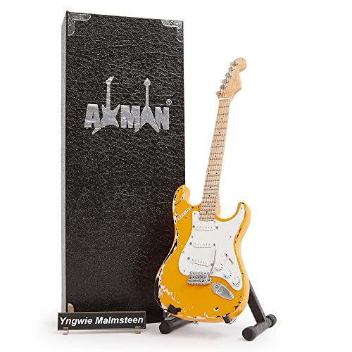 Yngwie Malmsteen Gitarre Miniaturgitarre Nachbildung Musikgeschenke Handgemachte Ornamente Maßstab 1/4 Inklusive Displaybox, Namensschild und Miniaturgitarrenständer von AXMAN