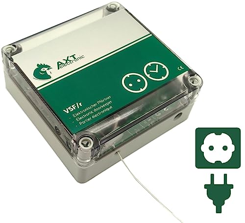 VSF/r – Automatische Hühnerklappe, Steuerung durch externe Steckdosen-Zeitschaltuhr (Strom an/aus) von AXT-electronic