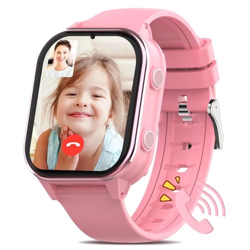 AXYWINBO Kinder Uhr 4G, Kinder-Smartwatch mit Videoanruf, mit WiFi/GPS Tracker/Bluetooth Musik Schulmodus SOS Wecker, Lange Standby-Zeit Anrufe Uhr für Kinder ab 5 Jahren, Rosa von AXYWINBO