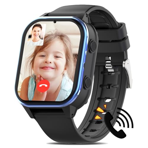 AXYWINBO Kinder Uhr 4G, Kinder-Smartwatch mit Videoanruf, mit WiFi/GPS Tracker/Bluetooth Musik Schulmodus SOS Wecker, Lange Standby-Zeit Anrufe Uhr für Kinder ab 5 Jahren, Schwarz von AXYWINBO