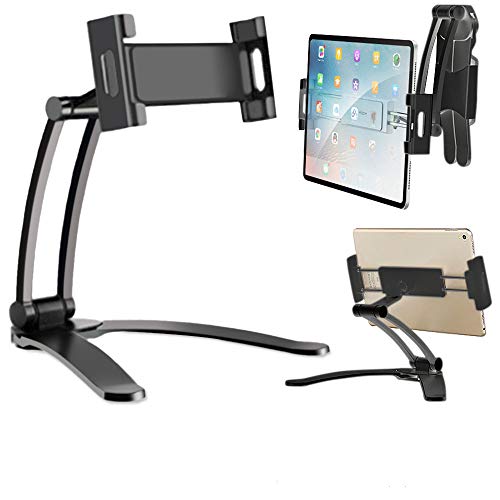 Tablet Ständer Handyhalter Halterung Tischständer Lazy Klammer für Küche,2 in 1 Wand Handyhalter Tisch Verstellbar Tabletständer Alu Tablet Halterung Wandhalterung für Küche Tablets Schrank(Schwarz) von AYADA