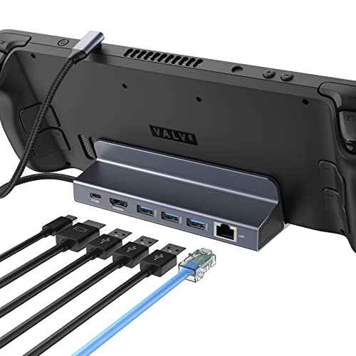 6 in 1 Steam Deck Docking Station, AYCLIF Steam Deck Dock mit 3*USB 3.0, 1 Gbps Ethernet, HDMI 4K@60Hz, 100W PD -Ladevorgang, Steamdeck Stand-Zubehör für Valve Steam Deck von AYCLIF