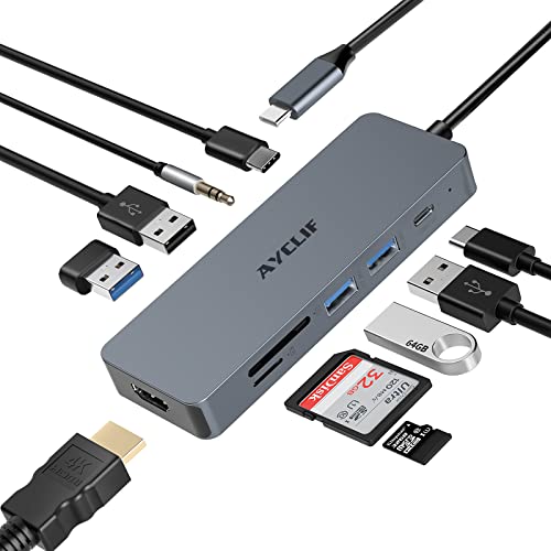 AYCLIF 10 in 1 USB C Hub, USB C Adapter MacBook Pro/Air Ipad Pro Adapter mit 4K HDMI Ausgang, kompatibel für Laptop, Surface Pro 8 (PD 100W, USB A/C 3.0, TF Kartenleser) von AYCLIF