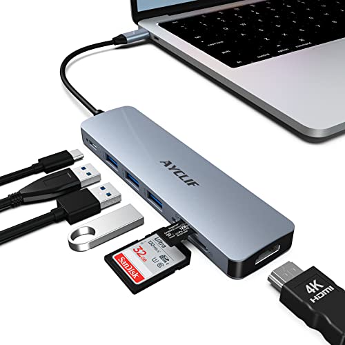 AYCLIF 7 in 1 USB C Hub, USB C Adapter mit 4K HDMI, 100W Typ C PD, 3 USB 3.0 5 Gbps Ports, SD/TF Kartenleser Multiport USB C HDMI für MacBook Ipad HP Dell XPS Surface von AYCLIF