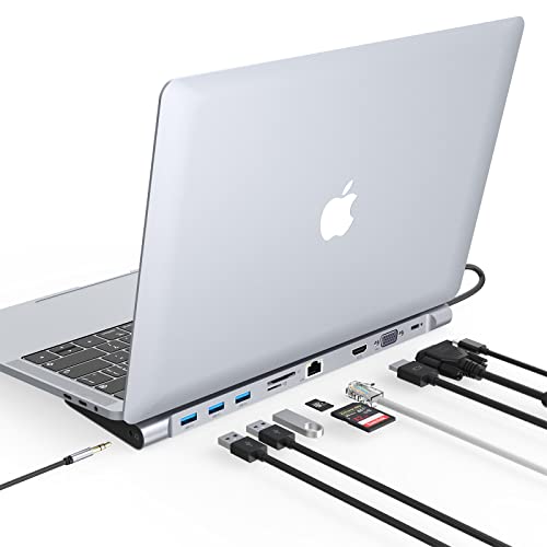 AYCLIF USB C Docking Station für MacBook M1, 10 in 1 USB C Hub mit 4K-HDMI, VGA, USB 3.0 Ports, Type C PD, Gigablit Ethernet RJ-45, SD/TF-Kartenleser, 3.5mm Audio/Mic von AYCLIF