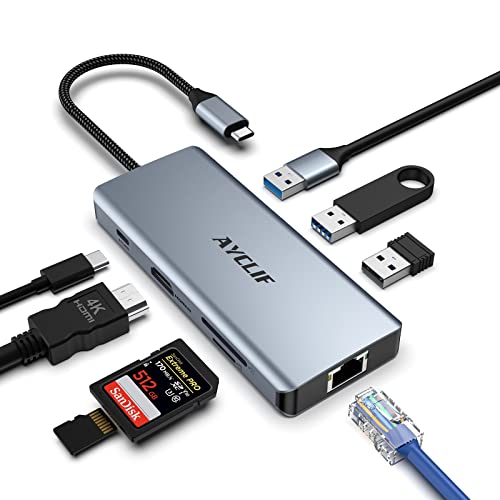 AYCLIF USB C Hub, 8 in 1 USB C Adapter Dual Display 4K HDMI, USB C Dockingstation für MacBook Pro/Air (Gigabit Ethernet, 5 Gbit/s USB 3.0, PD 100W, SD/TF Leser) für Dell, Oberfläche, HP, Lenovo von AYCLIF