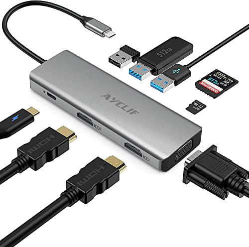 AYCLIF USB C Hub, 9 Ports USB C Adapter mit Type C PD, Gigabit Ethernet RJ45, 4K HDMI, 2 USB 3.0 Ports, 1 USB 2.0 Anschluss, SD/TF Kartenleser für MacBook/Air, Chromebook und mehr Type C Geräte von AYCLIF