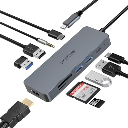 HOPDAY USB C Hub, 10 in 1 USB C Multiport für MacBook Pro/Air, Chromebook, Thinkpad, Laptop und mehr Type C Geräte, Multiport Adapter USB C mit 4K HDMI Ausgang, TF Kartenleser von AYCLIF