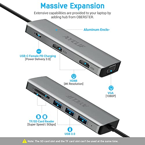 USB C HUB, 9 in 1 USB C Docking Station, HHV HUB 3.0 2 hdmi, VGA, 3 USB 3.0, 100W PD, SD/TF für MacBook Pro/Air, iPad Pro/Air/Mini 6, Surface Pro 7, XPS 13 (Silver) von AYCLIF